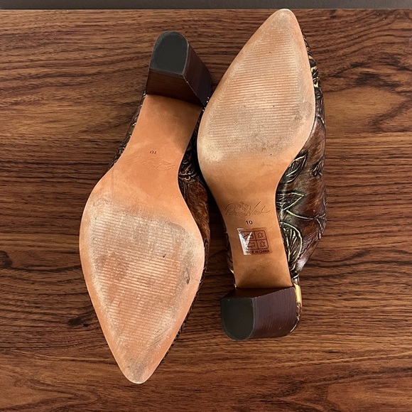 Patricia Nash Sz 10 Brown Gold Slip On 3in Heels Ruffina Mule Tooled Leather - Picture 5 of 13